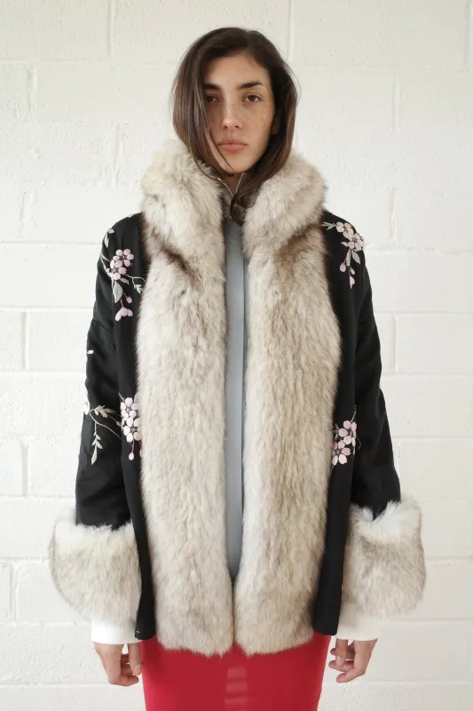 Demi Couture Reconstituted Vintage Fur and Silk Robe - Black made by Conner Ives