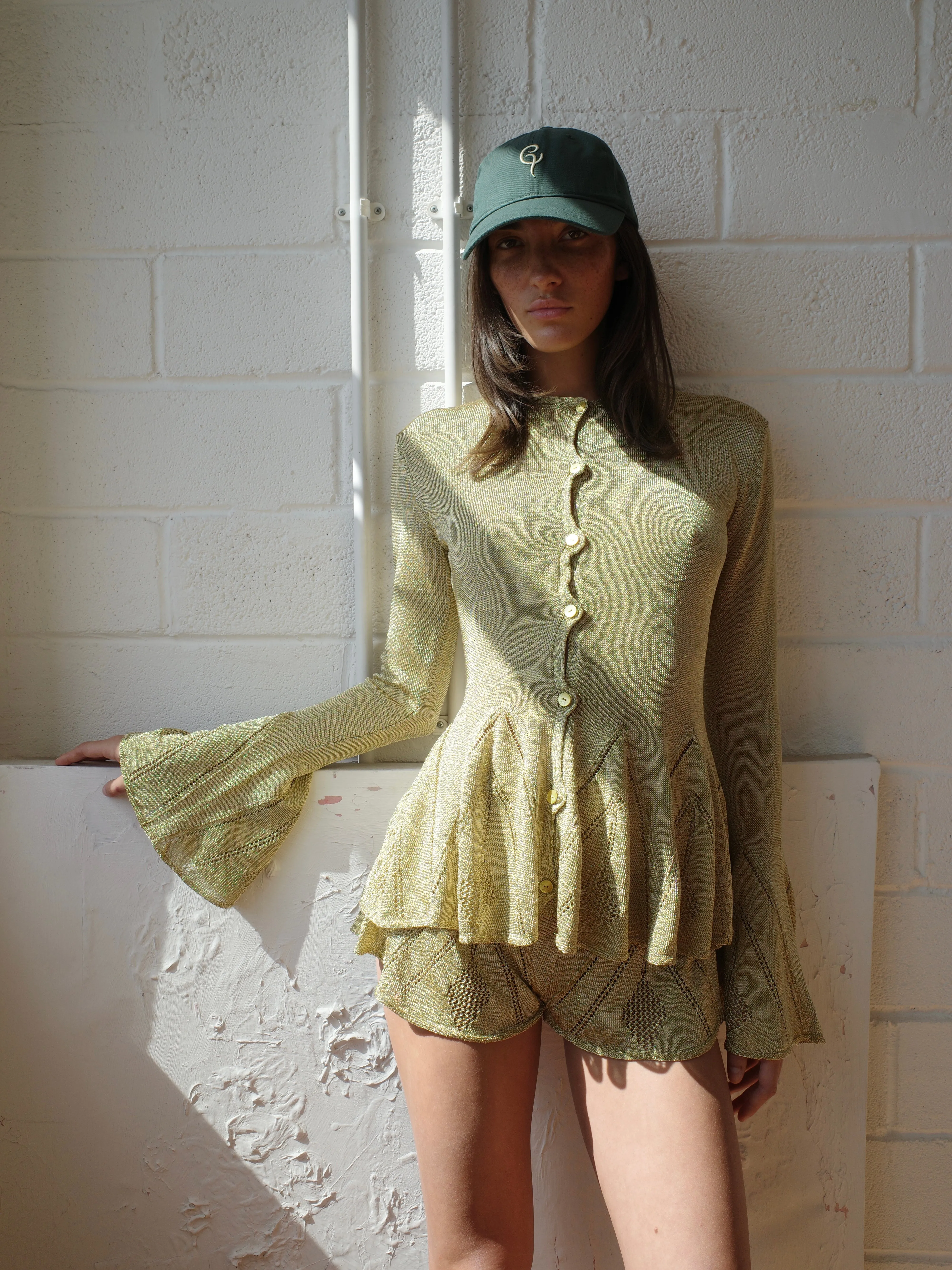 The Knit Pointelle Godet Cardigan - Gold sold by Conner Ives product image thumbnail 5