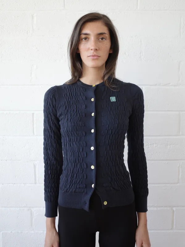 The Shirred Knit Cashmere Cardigan - Navy made by Conner Ives
