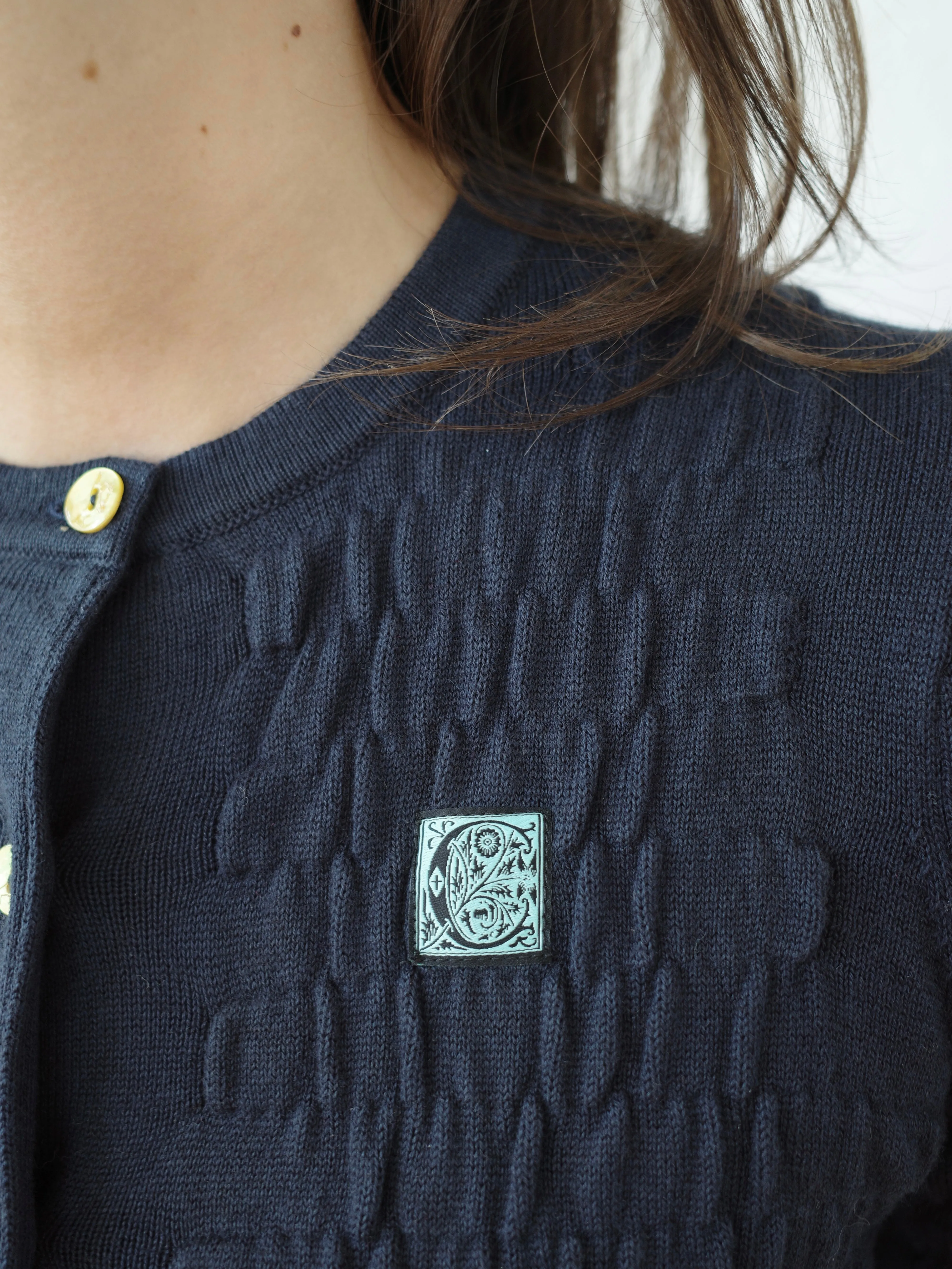 The Shirred Knit Cashmere Cardigan - Navy sold by Conner Ives product image thumbnail 3