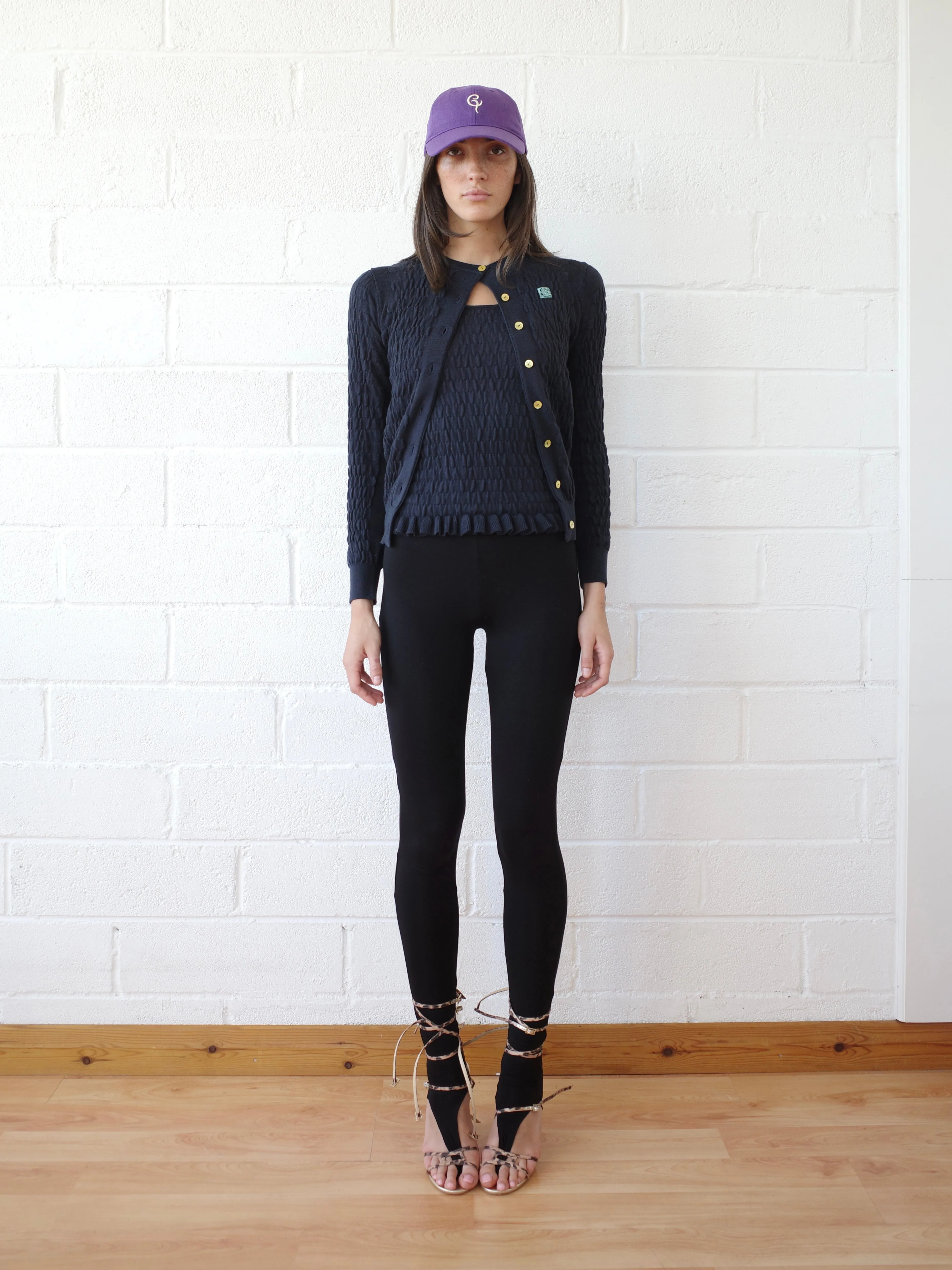 The Shirred Knit Cashmere Cardigan - Navy sold by Conner Ives product image thumbnail 5