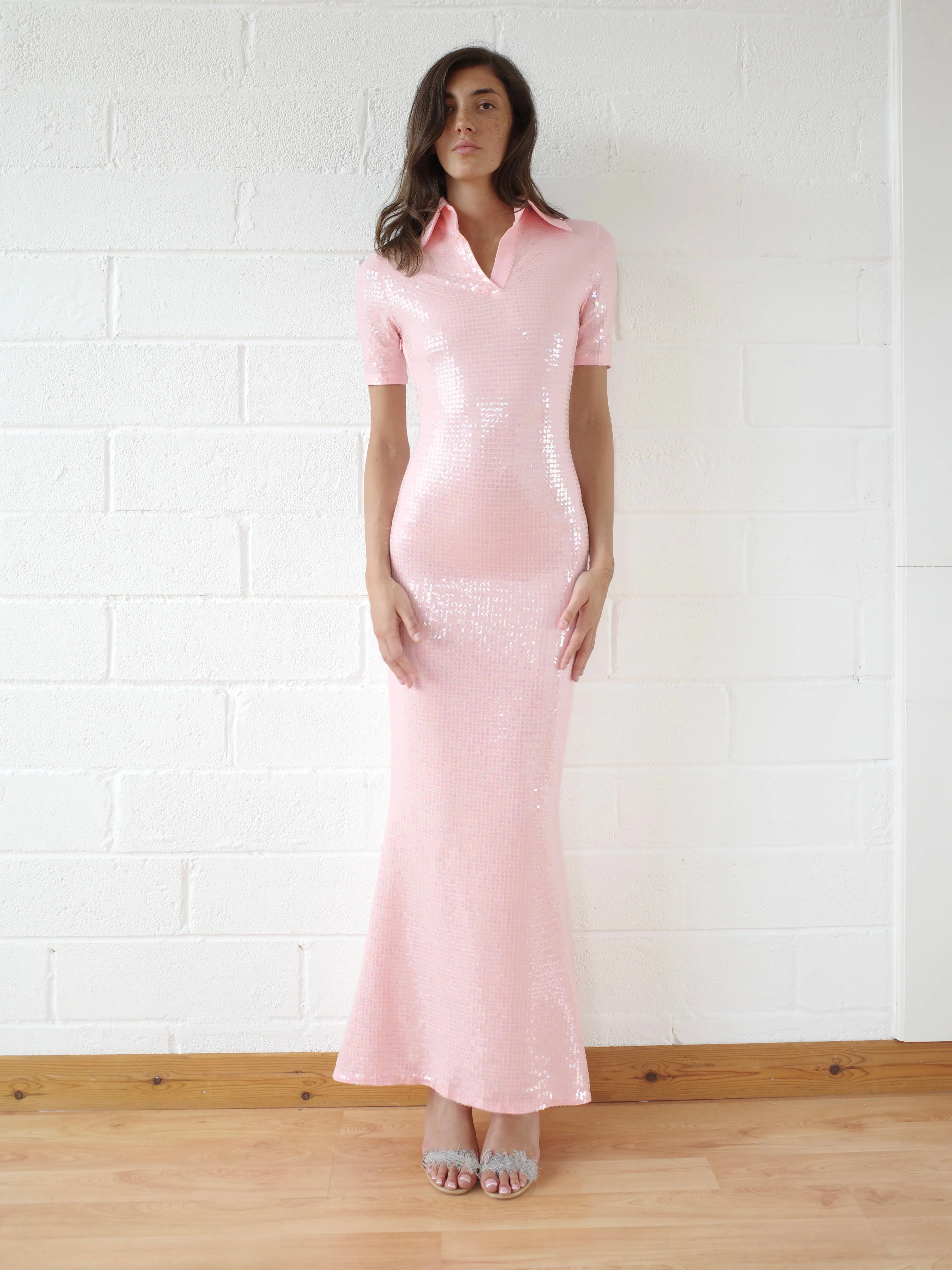 The Short Sleeve Sequin Jersey Polo Maxi Dress sold by Conner Ives product image thumbnail 5