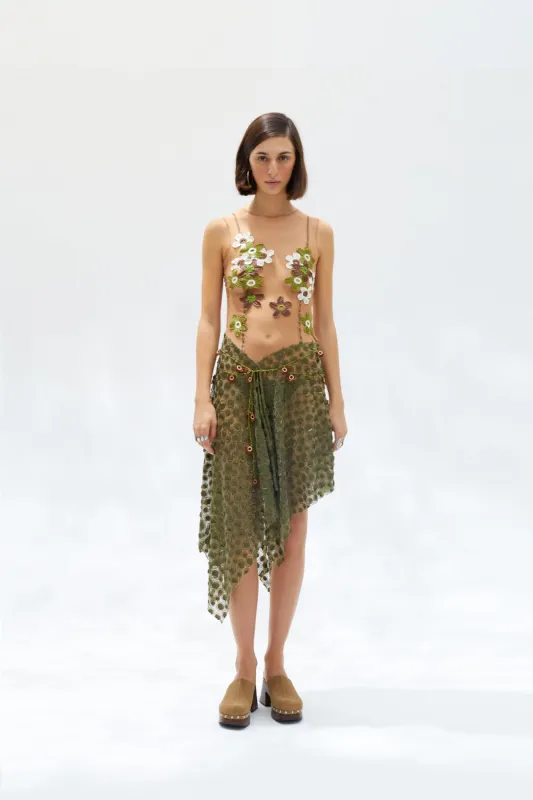 OVI - Handkerchief dress with crochet flower details sold by Siedres