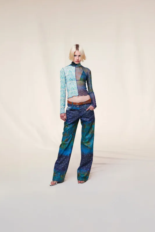 CODY - Mesh-panelled printed turtleneck top sold by Siedres