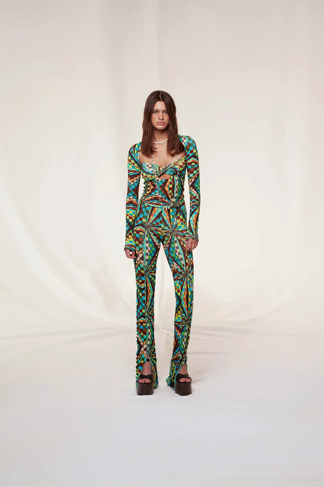 MULT - Kaleidoscope printed knit pants with contrast stitching sold by Siedres