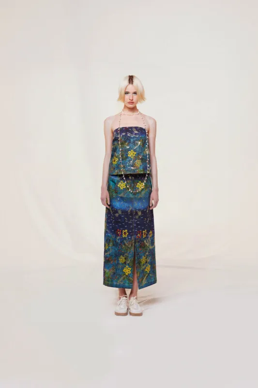 PARI - Floral printed sequin embellished strapless top sold by Siedres