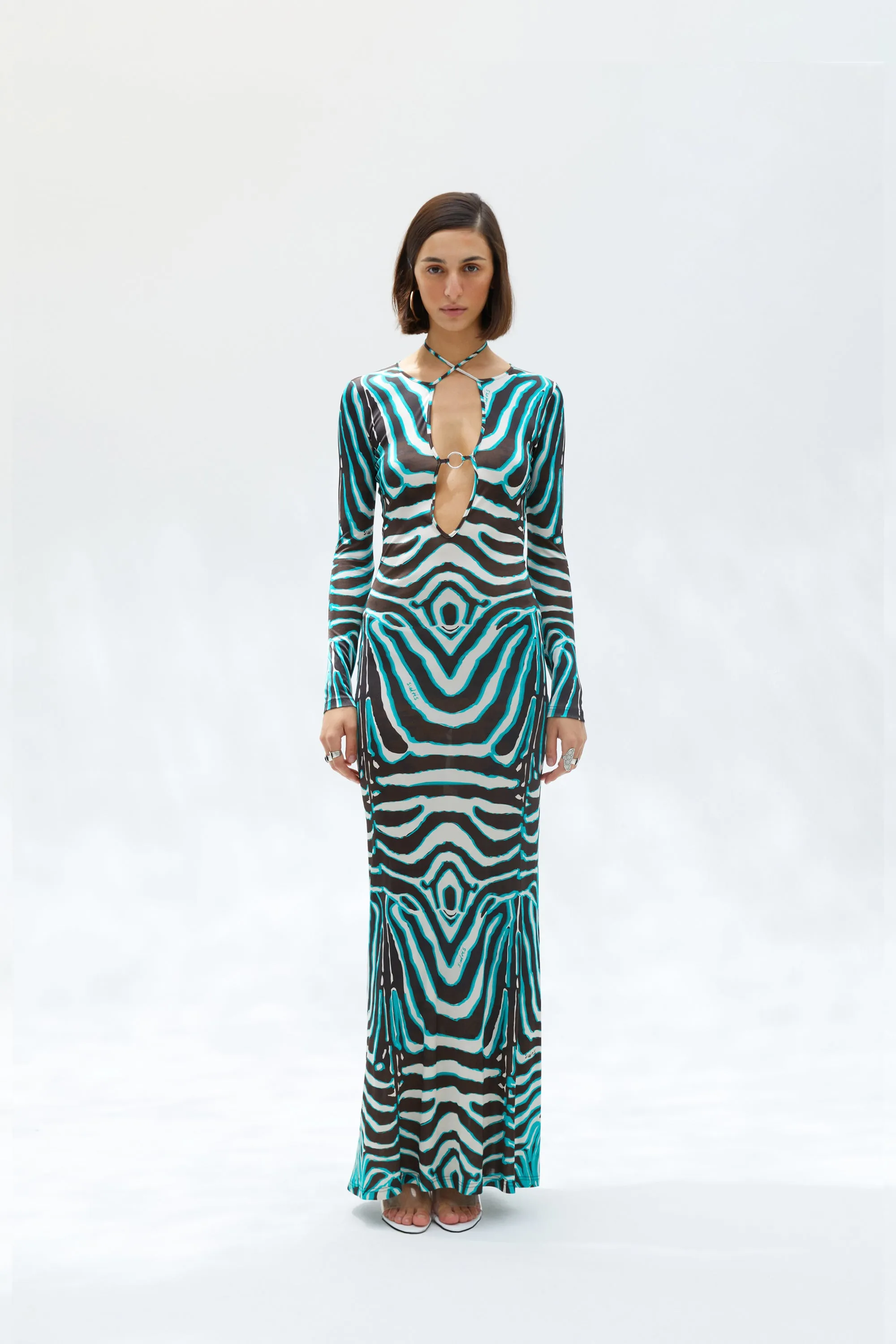 MAGY - Tie-front zebra printed maxi dress sold by Siedres