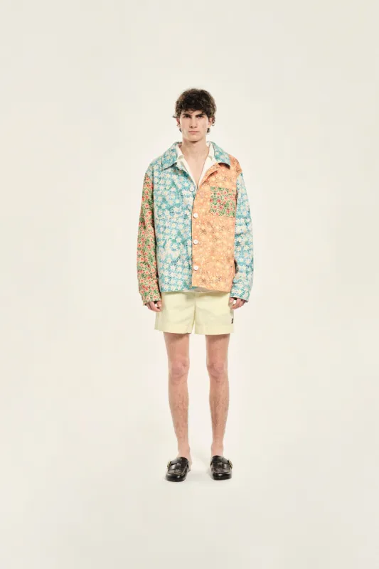 DREW - Loose-fit printed patchwork denim jacket sold by Siedres