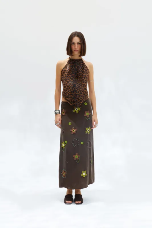 NOYA - Crochet flower embellished maxi skirt sold by Siedres