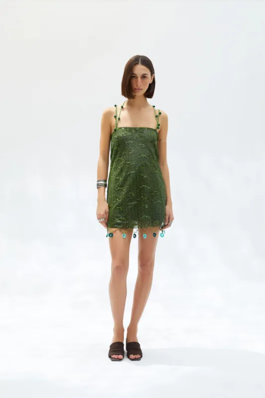 ENTA - Bead-embellished sequined mini dress sold by Siedres