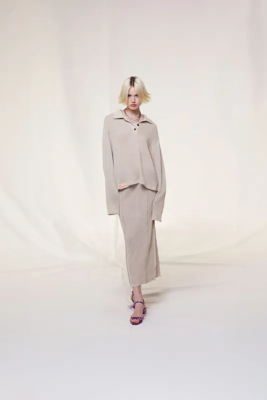 DENNI - Oversized knit polo top sold by Siedres