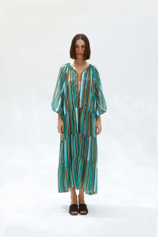 ARAN - Hoop detailed lumiere chiffon maxi dress sold by Siedres
