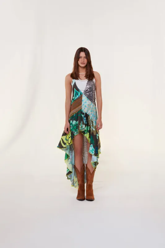 IZEN - Patchwork detailed asymmetric printed dress sold by Siedres