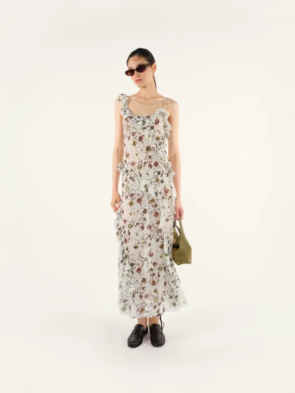 MUNS - Ruffle detailed maxi dress with open back sold by Siedres