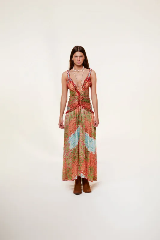 LEONA - Floral printed ruffle detailed draped dress sold by Siedres