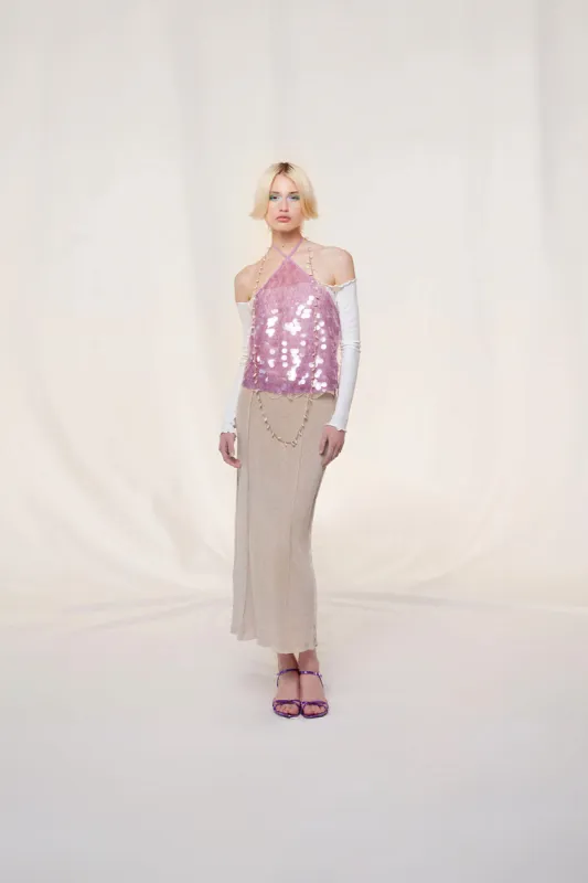 NEGY - Lace-trimmed sequined halteneck top sold by Siedres