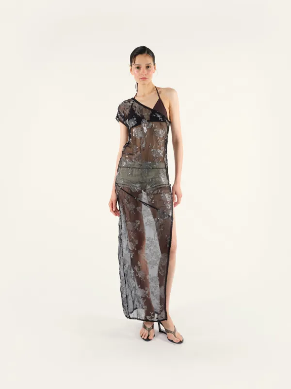 DIA - Sequin detailed sheer one shoulder maxi dress sold by Siedres