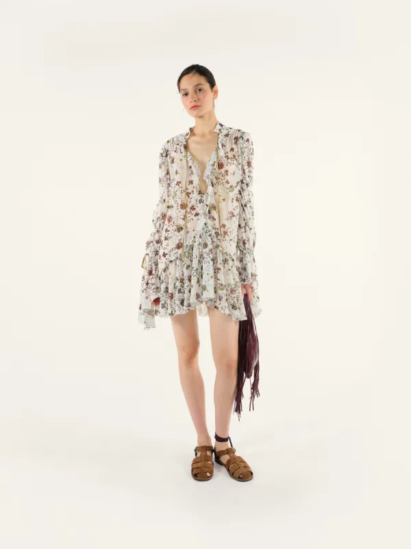 DARMY - Floral printed v-neck ruffle detailed mini dress sold by Siedres