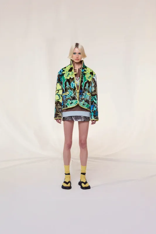 DION - Floral printed quilted velvet jacket sold by Siedres