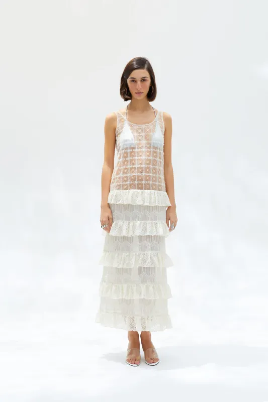 NANTE - Lace-trimmed embellished maxi dress sold by Siedres