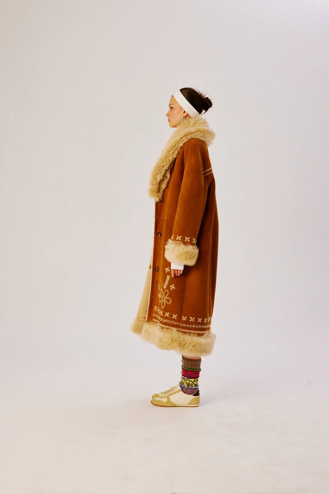 KENY - Embroidered shearling trimmed coat sold by Siedres product image thumbnail 2