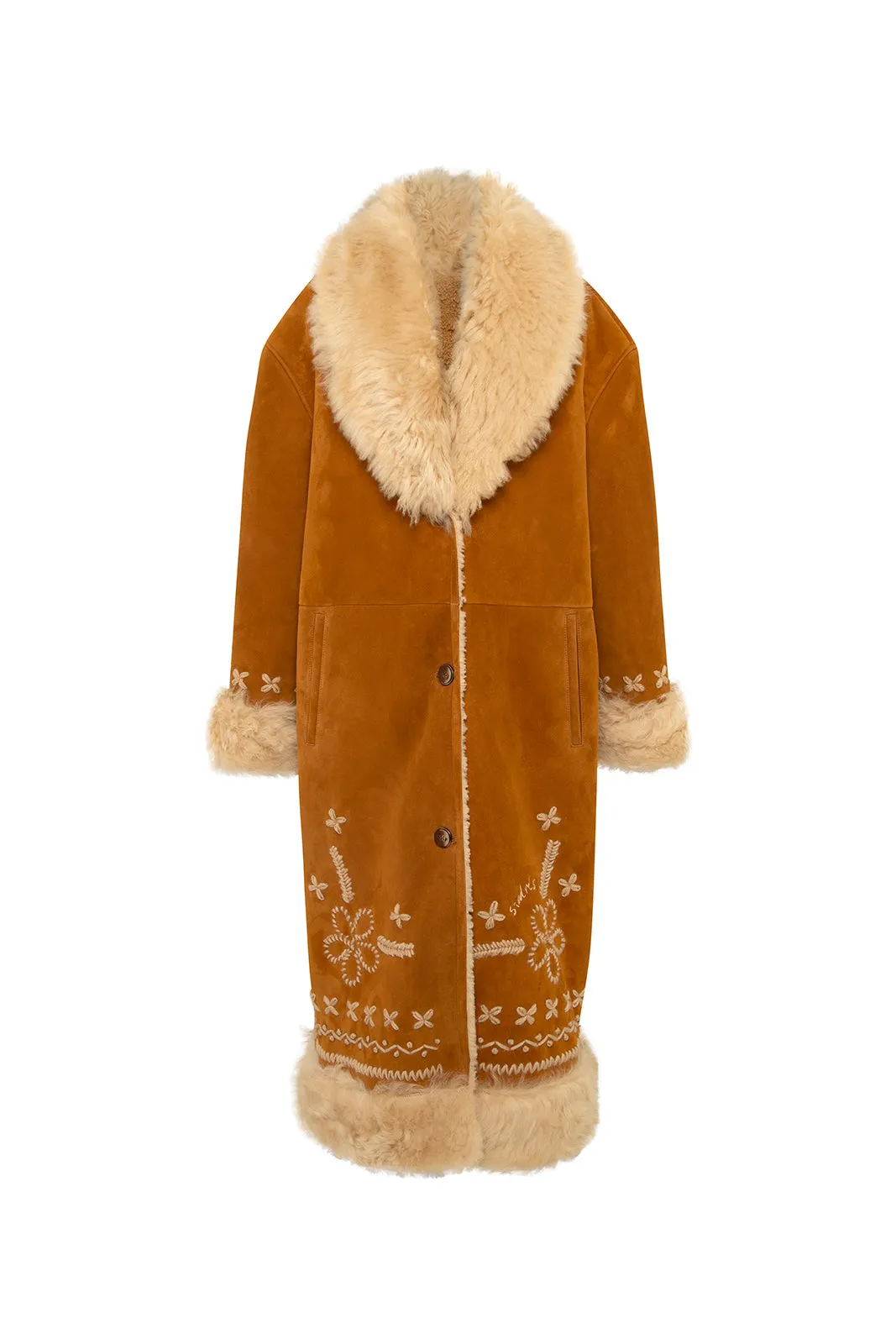 KENY - Embroidered shearling trimmed coat sold by Siedres product image thumbnail 4
