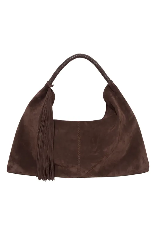 GALIA - Oversized suede tote bag with woven handle sold by Siedres