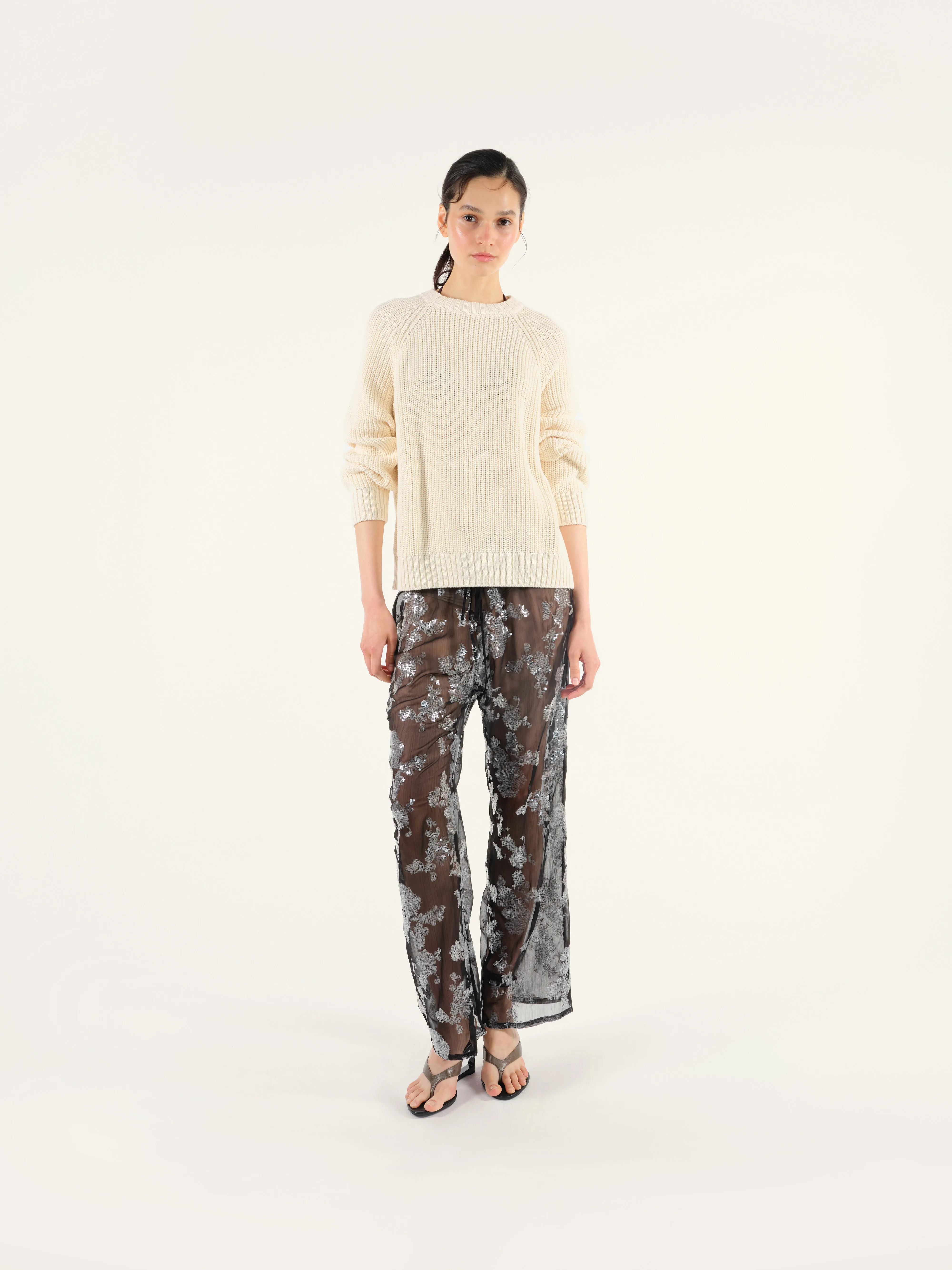 NEDI - Sequin detailed sheer drawstring pants sold by Siedres