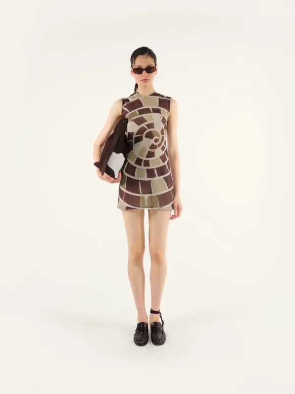 PERE - Kaleidoscope printed v-neck mini dress sold by Siedres