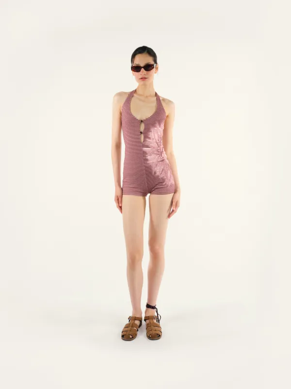 YANU - Printed button-up halterneck playsuit sold by Siedres