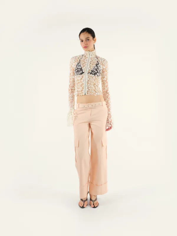 JUN - Zip-up flared sleeve lace top sold by Siedres