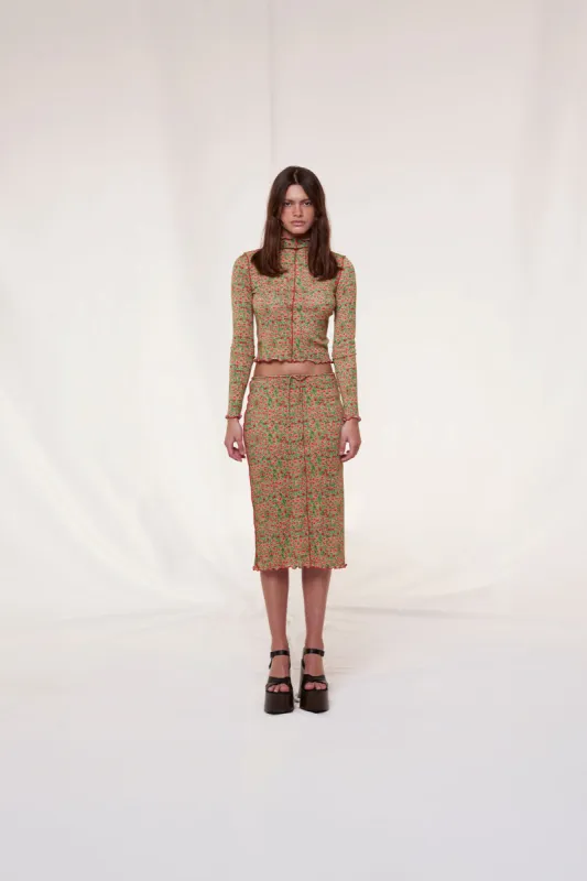JOA - Floral printed low-waist knit skirt sold by Siedres