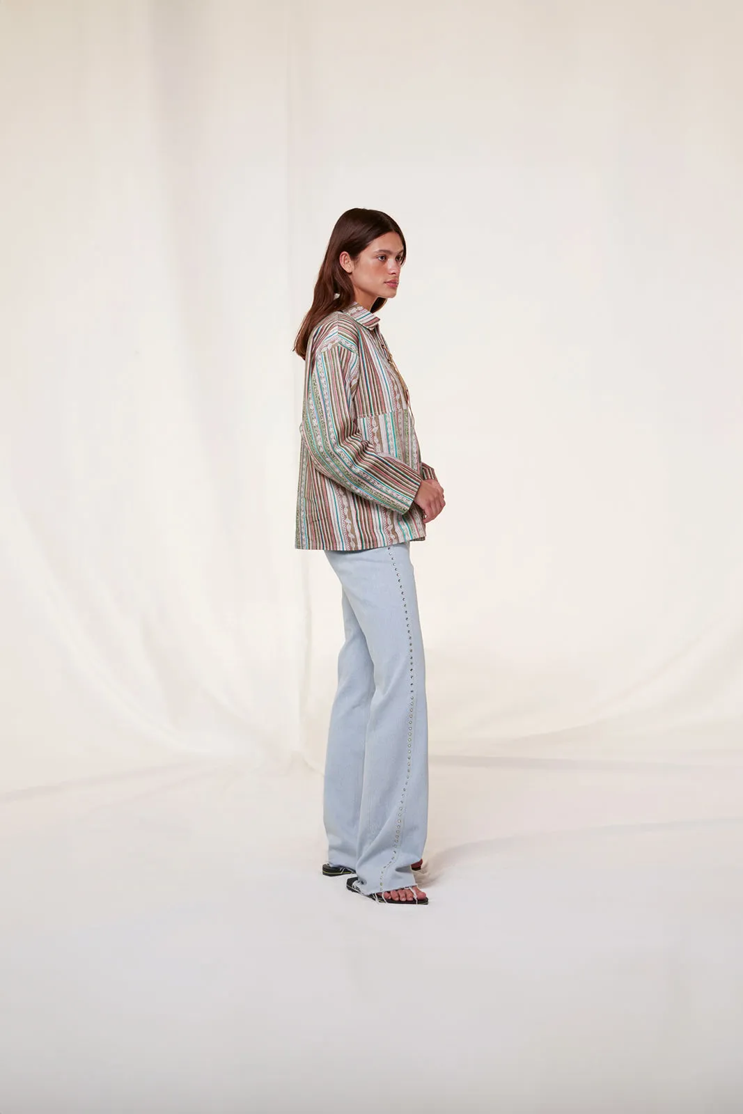 ATINI - Open-collar long sleeve cotton overshirt sold by Siedres product image thumbnail 2