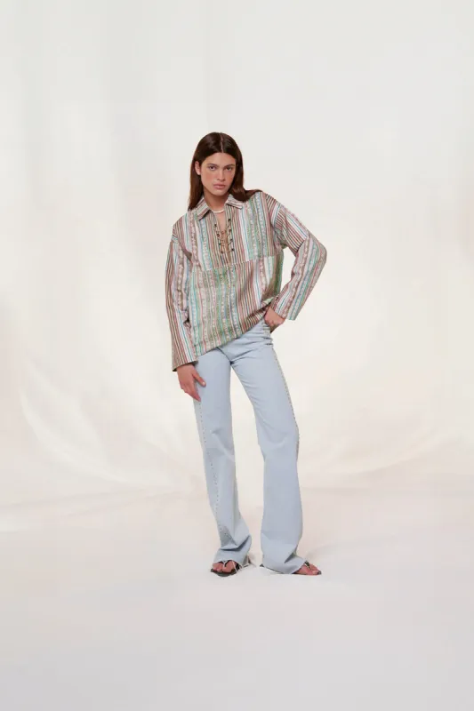ATINI - Open-collar long sleeve cotton overshirt sold by Siedres