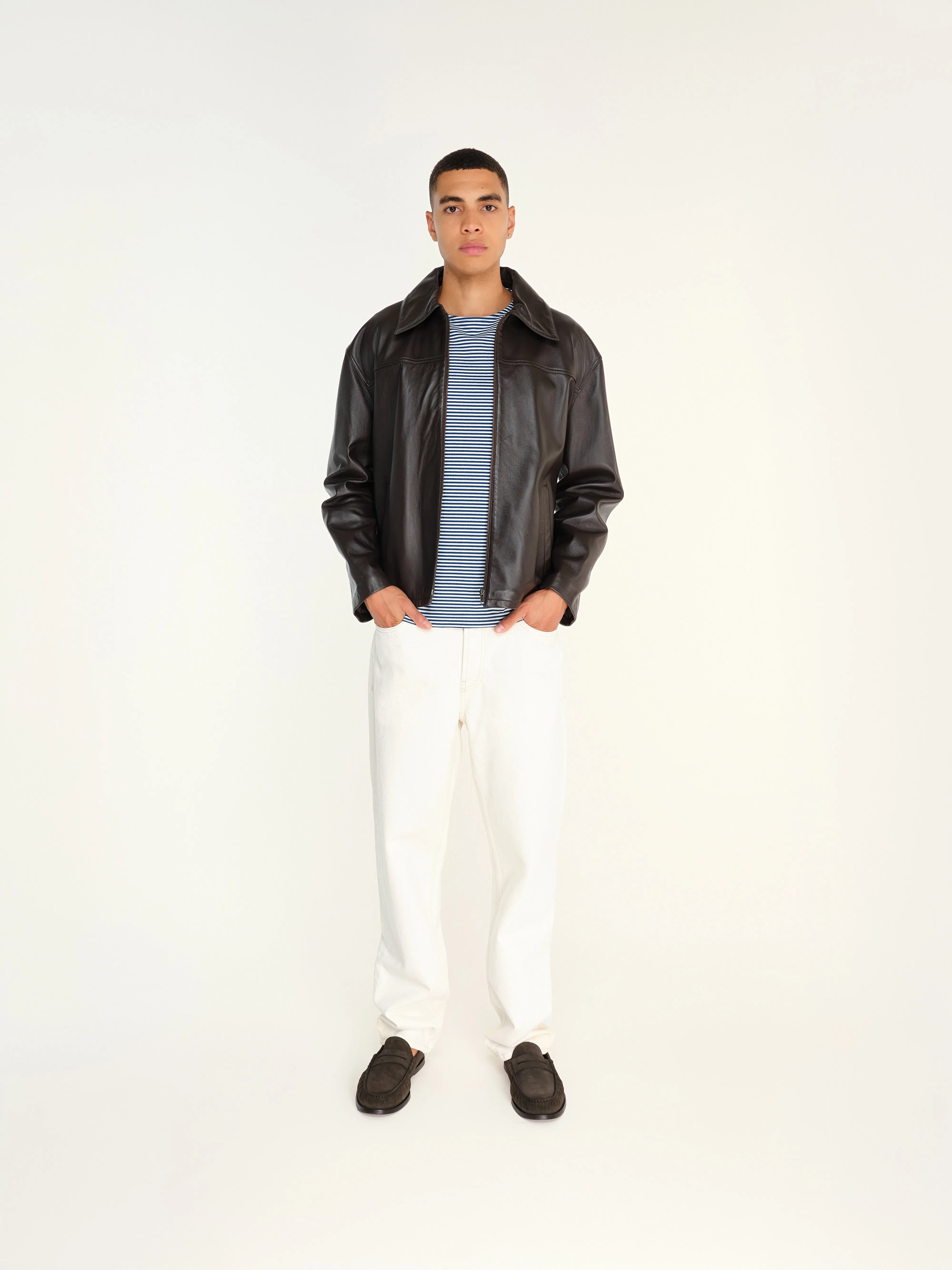 MACK - Zip-up boxy fit leather jacket sold by Siedres