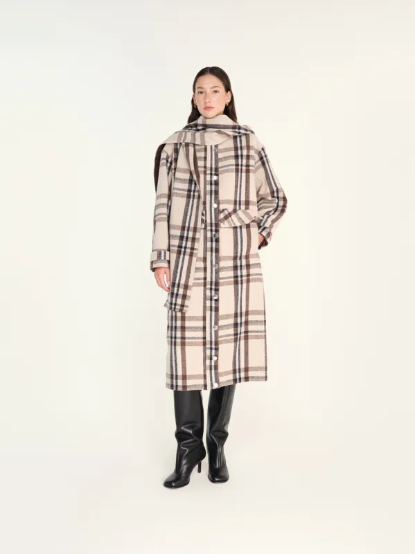 MEDES - Oversize checked coat with detachable hood sold by Siedres