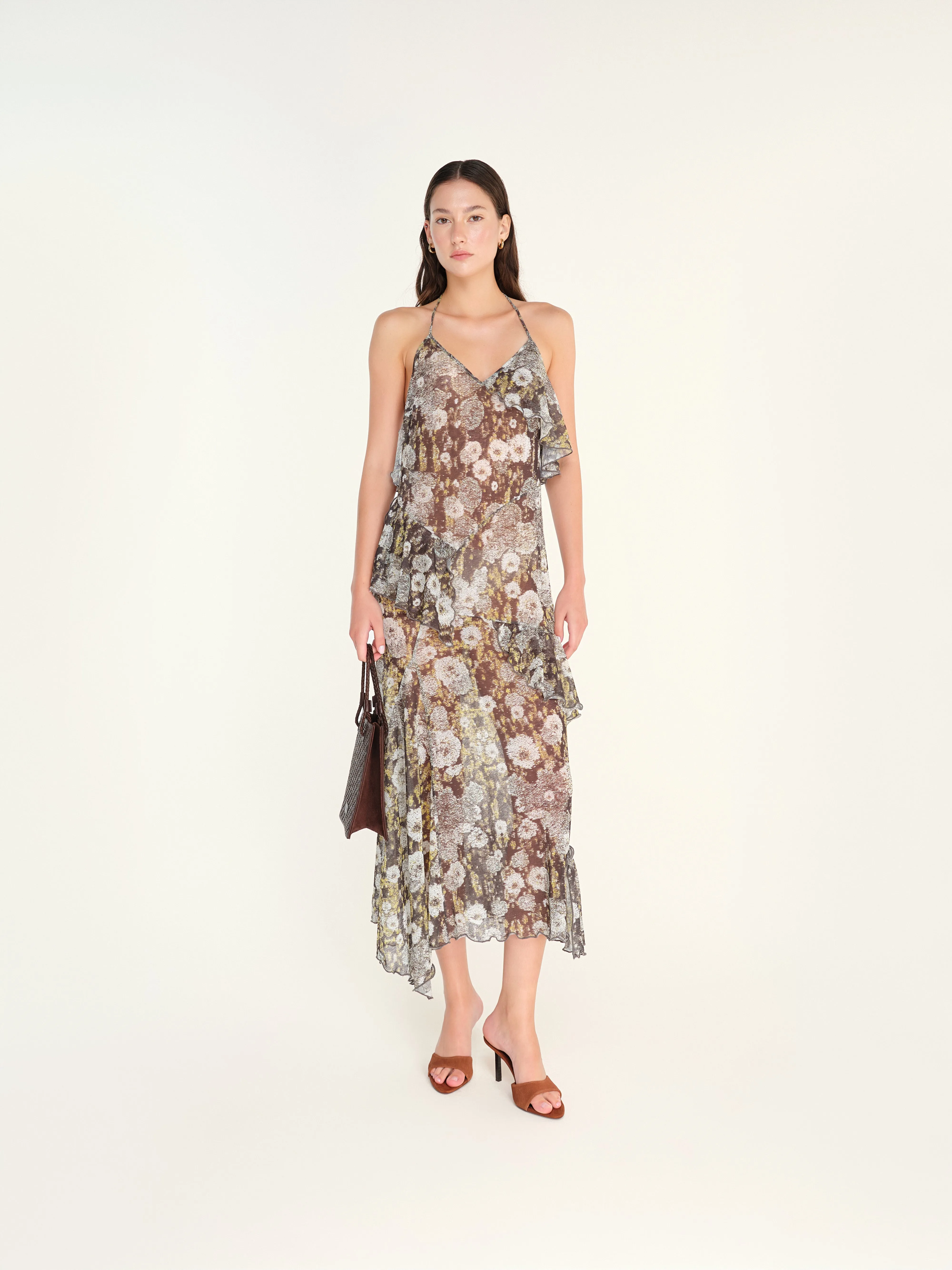 LIENI - Ruffle detailed halter neck maxi dress with open back sold by Siedres