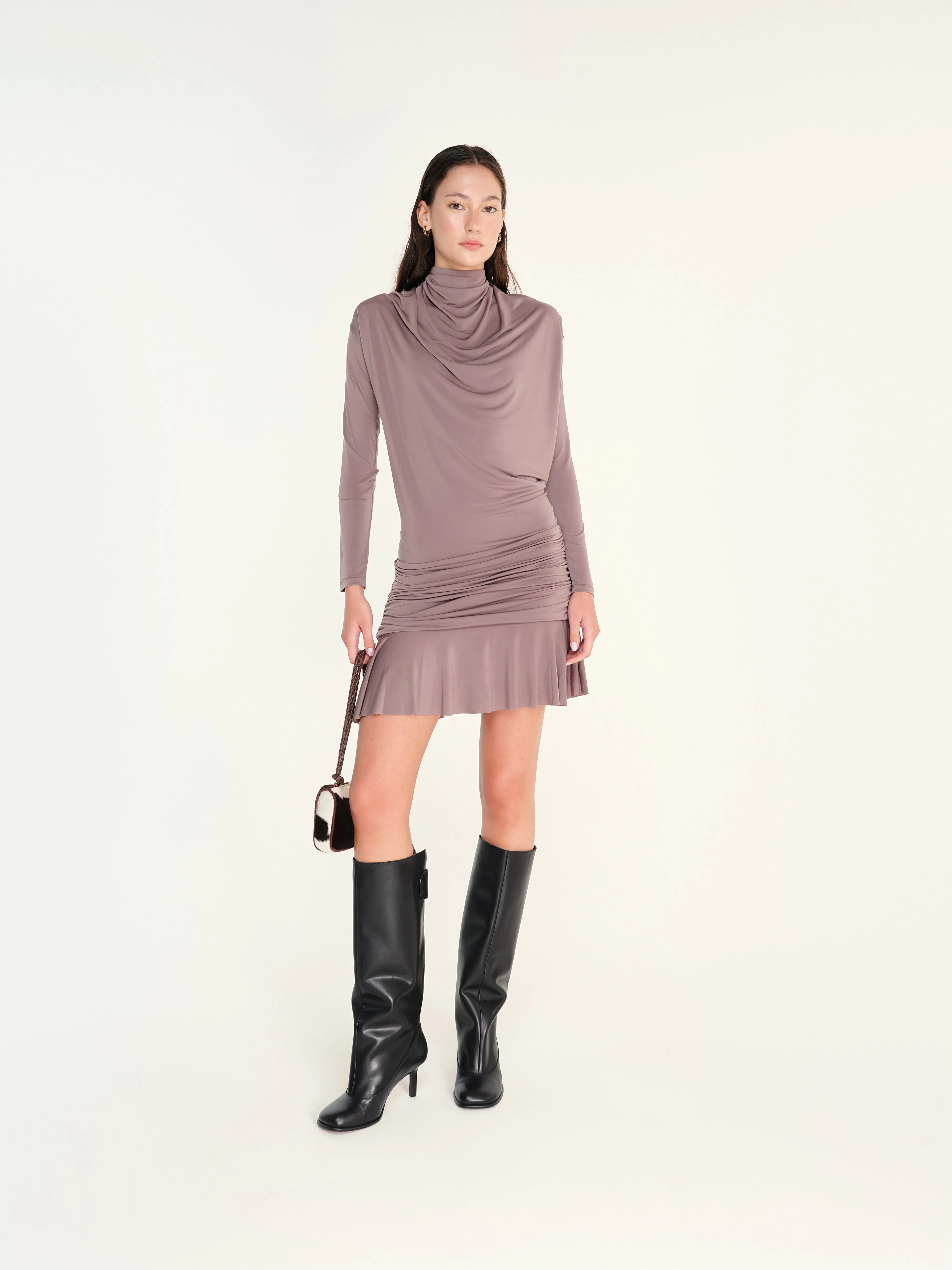 VERA - Open back jersey mini dress with ruching sold by Siedres