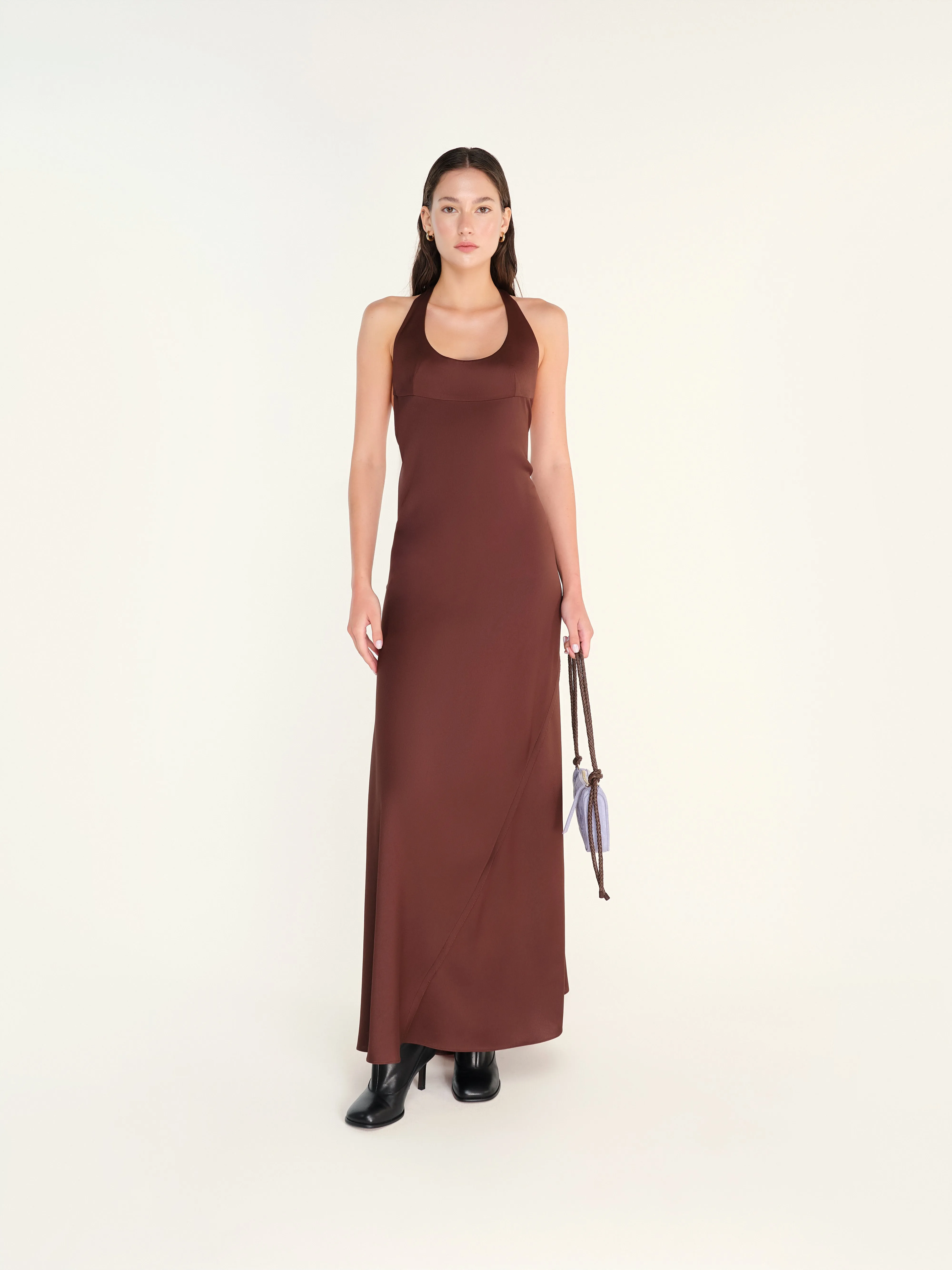 WELISE - Halterneck panelled satin maxi dress sold by Siedres