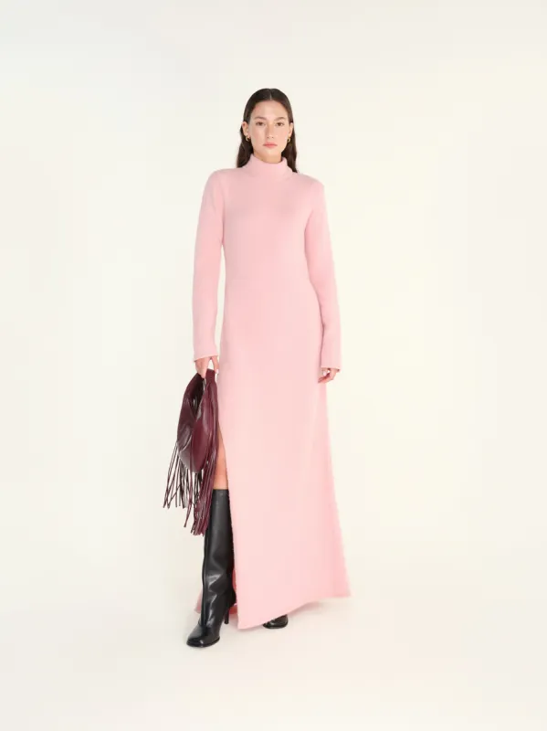 FIENA - Turtleneck long sleeve knit dress with deep slit sold by Siedres
