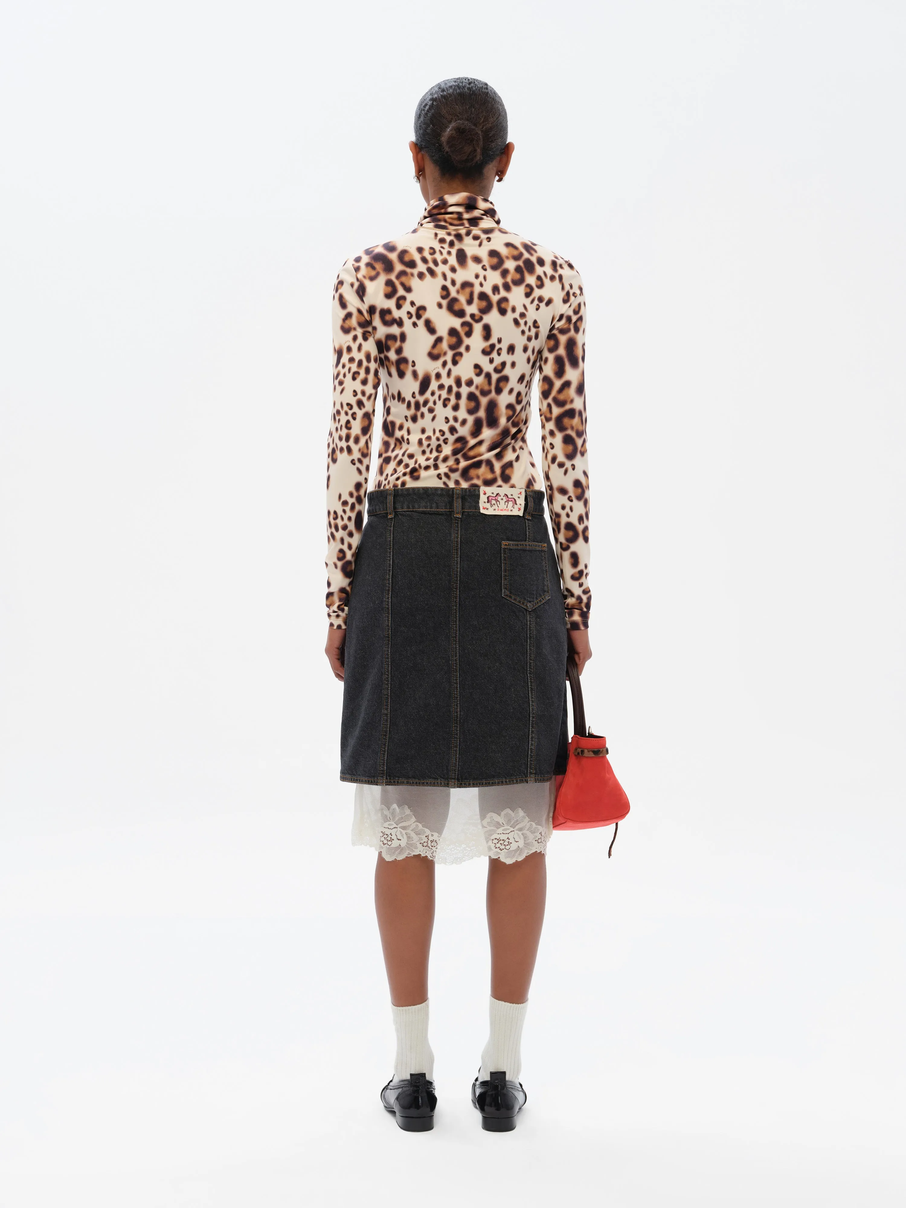 LAINZ - Denim skirt with front slits and lace lining sold by Siedres product image thumbnail 3