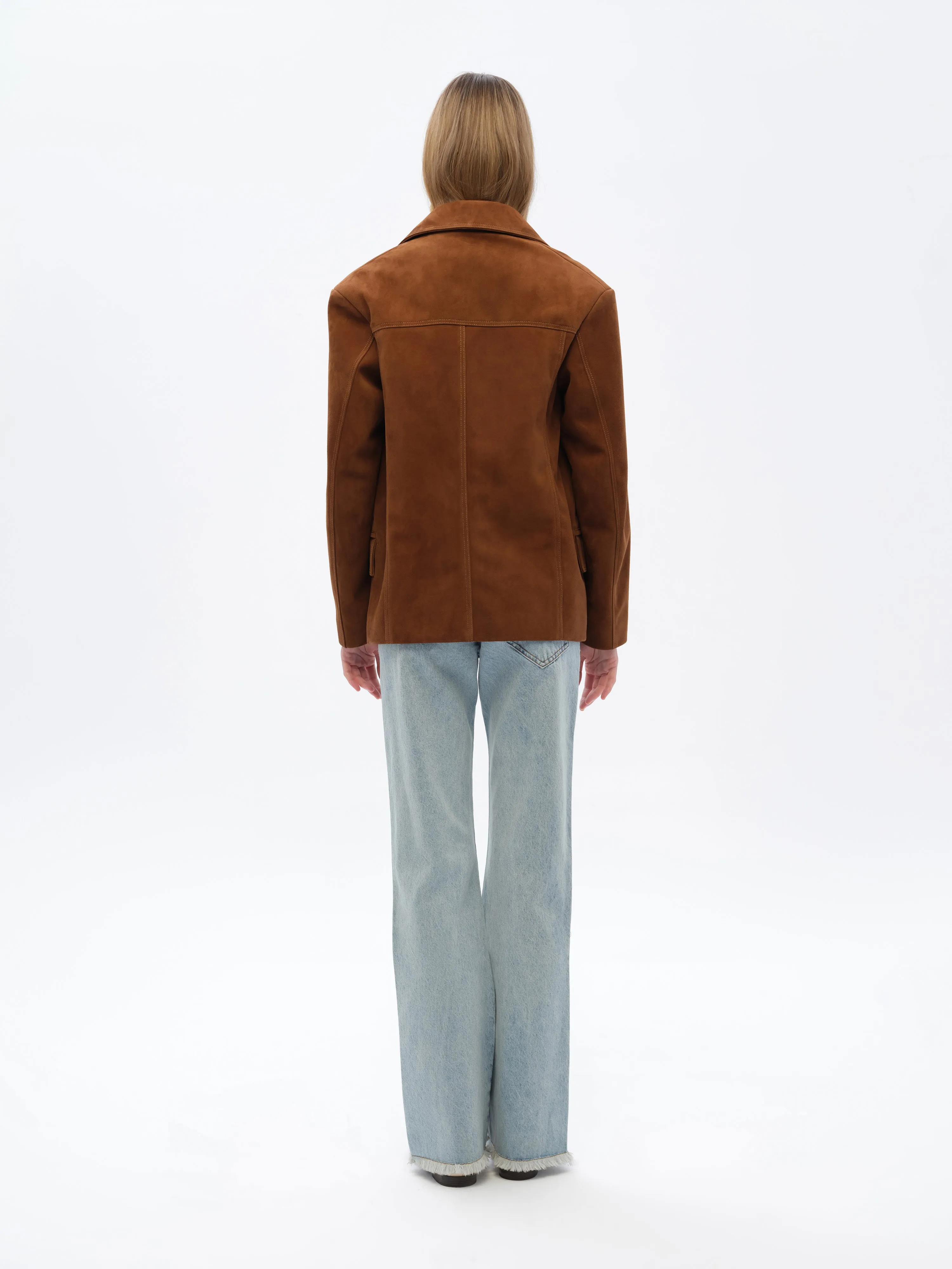 ASEAN - Contrast top-stitch detailed suede leather blazer sold by Siedres product image thumbnail 4