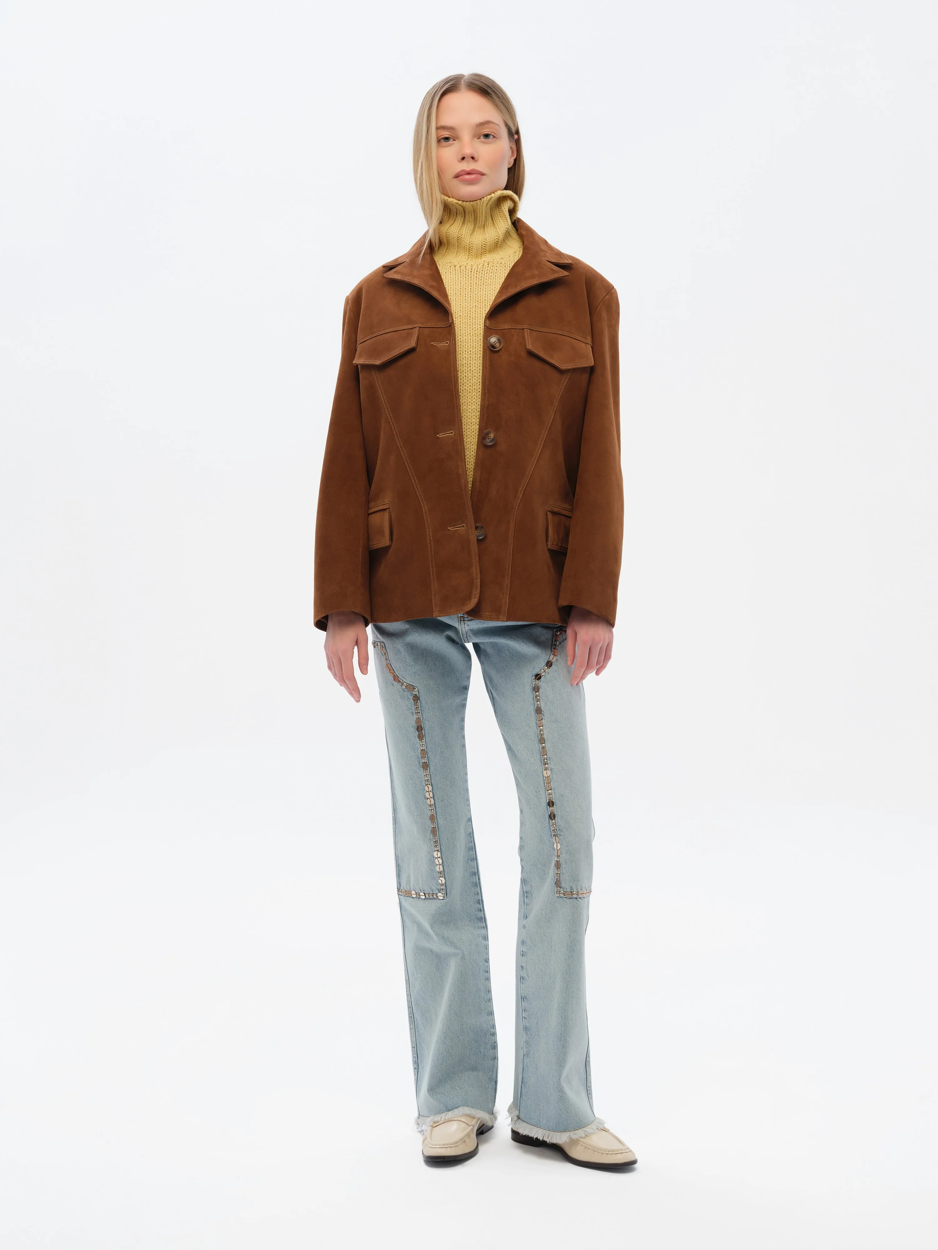 ASEAN - Contrast top-stitch detailed suede leather blazer sold by Siedres product image thumbnail 2