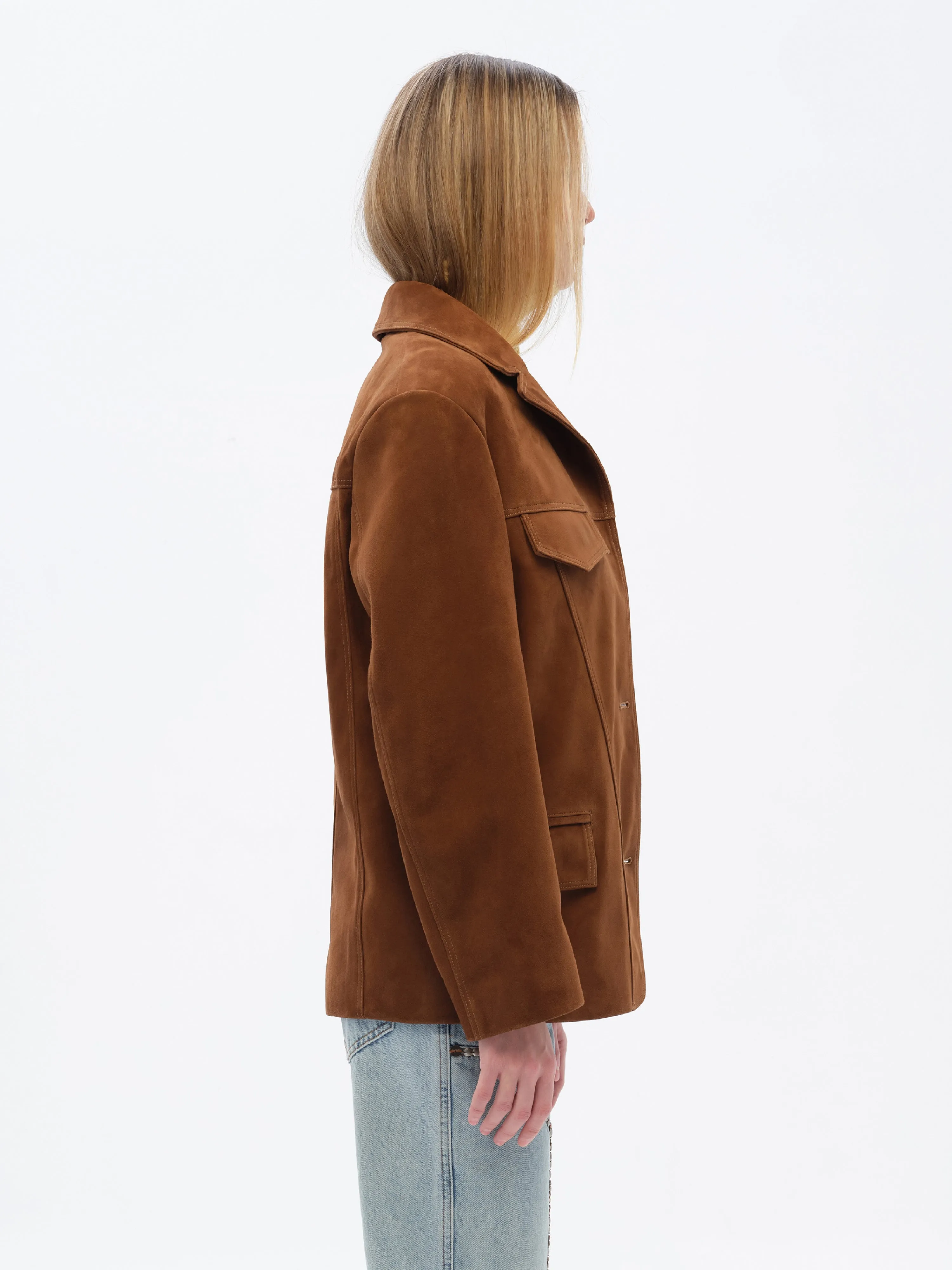 ASEAN - Contrast top-stitch detailed suede leather blazer sold by Siedres