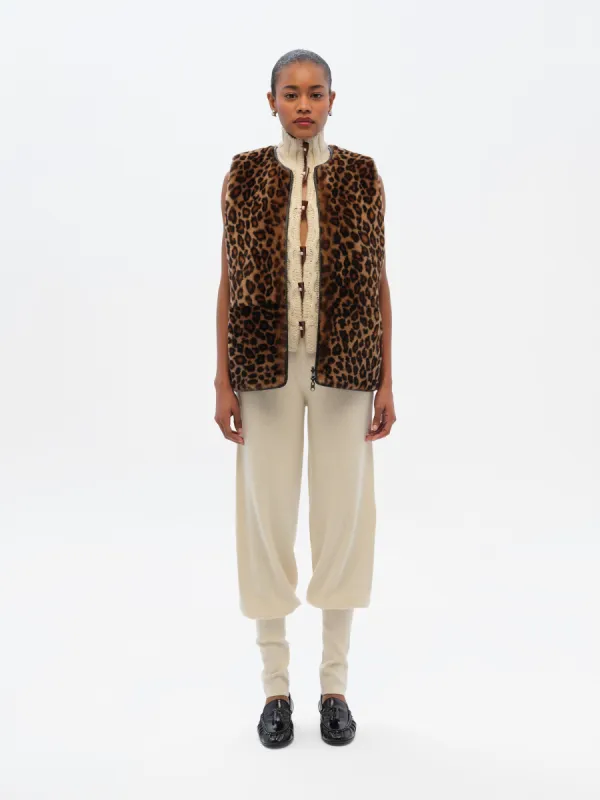 REVS - Reversible animal-print shearling leather vest sold by Siedres