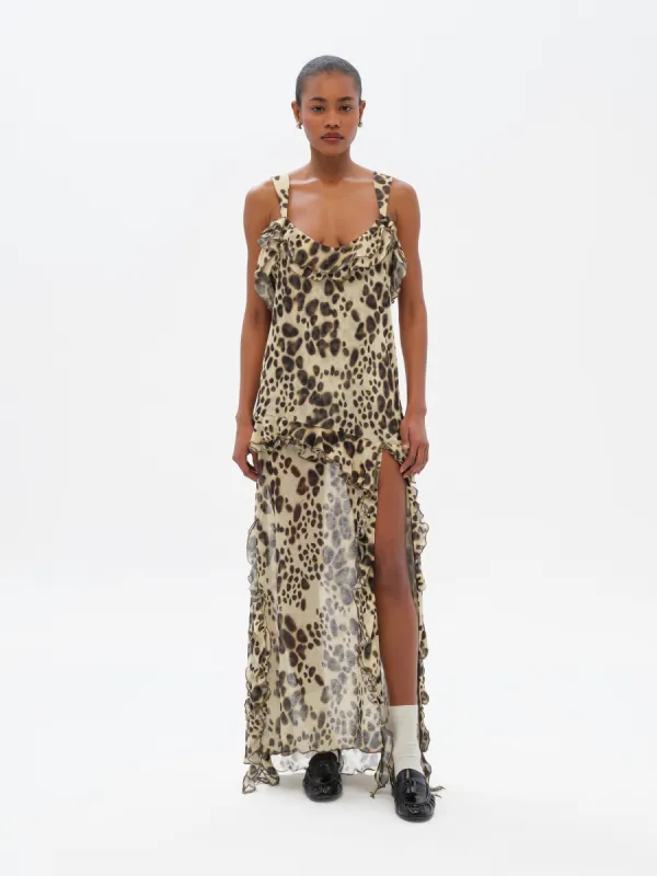 CHILAS - Animal-print ruffled dress with front slits sold by Siedres