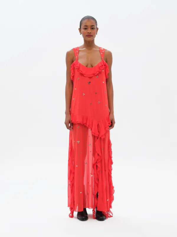 CHILAS - Embellished and ruffled midi dress with front slit sold by Siedres