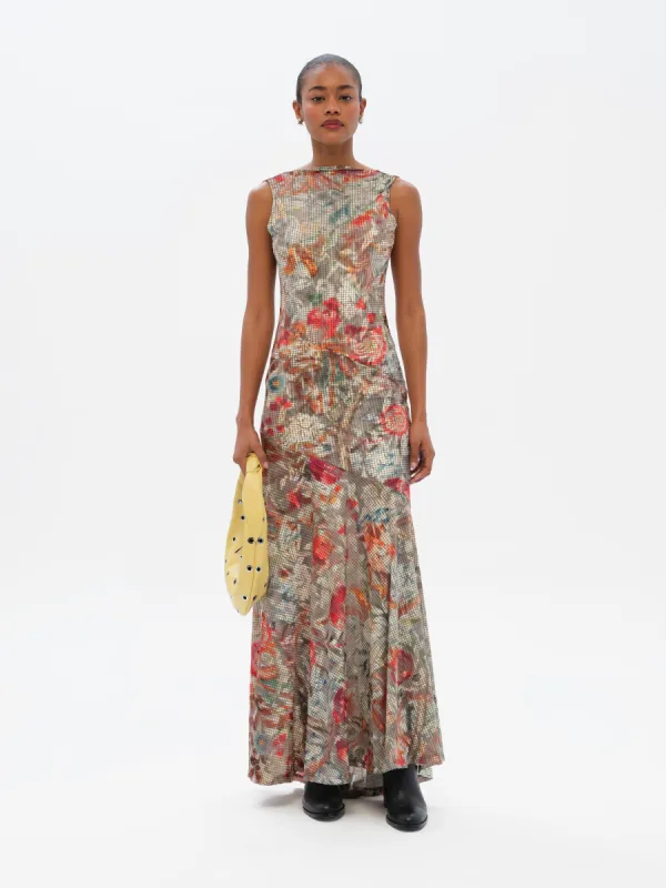 FENS - Floral-print open-back dress sold by Siedres