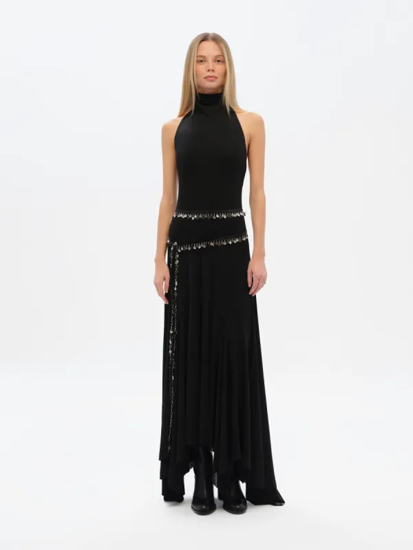 SEGNOR - Open-back halterneck dress with embellished belt sold by Siedres