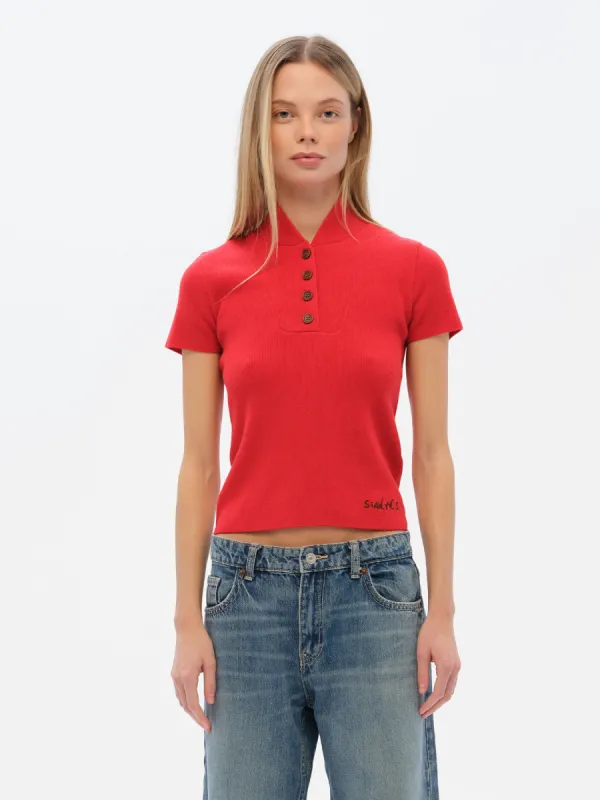 MOLLIE - Button detailed short sleeve knit top sold by Siedres